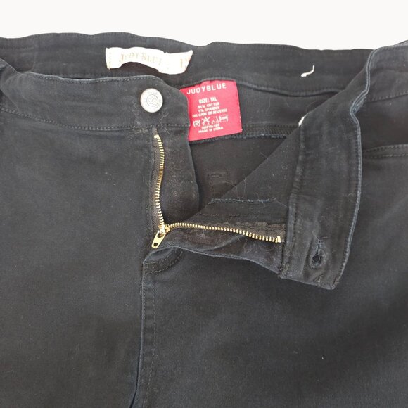 Womens Slim Fit High Waist Plain Solid Black Denim Jeans Goth Emo Judy Blue 1X - Picture 6 of 12